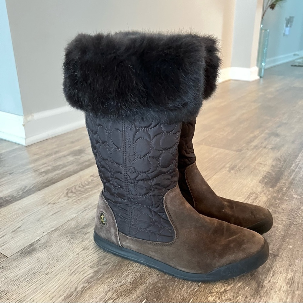 Coach Talen Boots with Monogram Quilting Suede and Genuine Rabbit Fur Trim - Picture 2 of 13